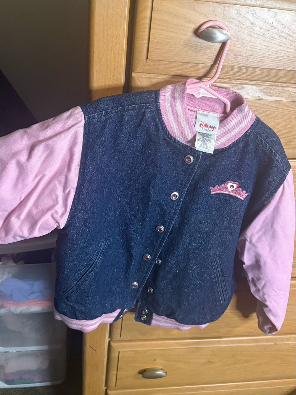 Disney Navy Denim Jacket with Pink Sleeves & Trim
